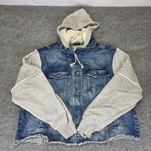 We The Free Jacket Womens X Large Blue Denim Trucker Hooded Distressed